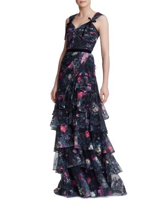 MARCHESA NOTTE Tiered Floral Print ...